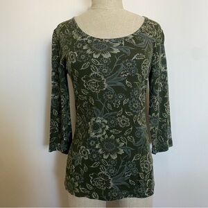 Lee Green Floral 3/4 Sleeve Top